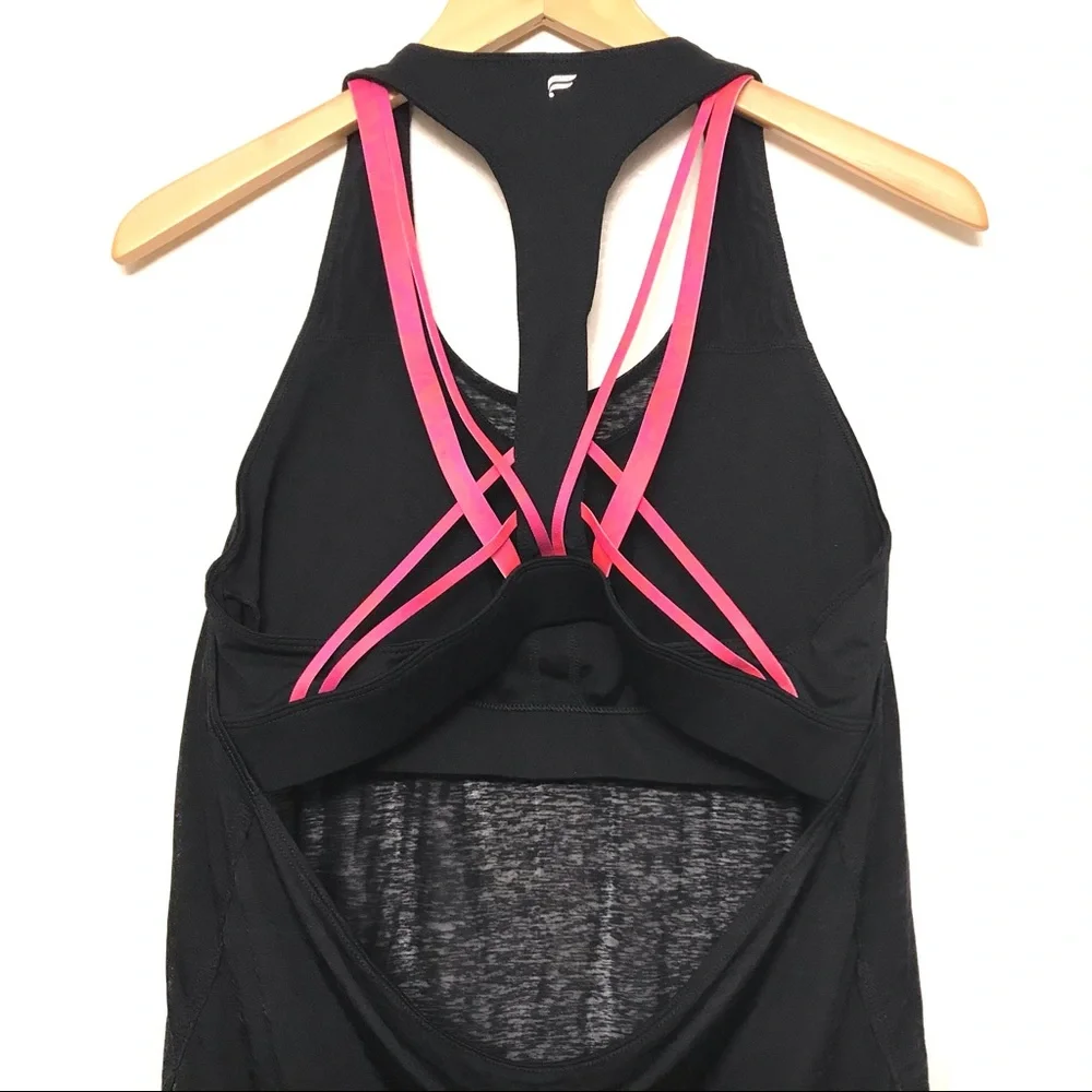 Fabletics Black Tank Top with Pink Strappy Sports Bra Detail - Picture 4 of 5